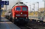 DB Cargo 232 567-8 mit Röhrenzug Richtung Süden - Anklam 11.10.2018.