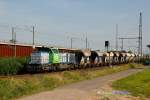 G 1700BB LDS vossloh mit Schotterzug in K�ln Porz Wahn, Juli 2014.