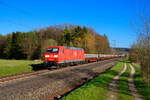 185 049 DB Cargo mit einem Schwellenzug aus Neumarkt (Oberpf) nach Nürnberg Rbf, 23.04.2021