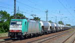 Transchem Sp. z o.o. mit  E 186 133-5/5270007-5  [NVR-Nummer: 91 51 5270 007-5 PL-TM] und Ganzzug Staubgutwagen am 24.06.19 Saarmund Bahnhof.