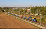 Sandige Fuhre: 2159 229-4 (Stadler Eurodual) unterwegs mit Hochbordwagen, die mit Sand vermutlich aus Sachsendorf (Barby) beladen sind, am Birkhahnweg in Halle (Saale) in s�dlicher Richtung.