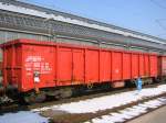 Diese Güterwagen Typ Eanos-X war Bestandteil eines Güterzuges, der am 26.02.2005 durch den Hauptbahnof von Karlsruhe fuhr.