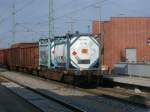 Am 22.Juni 2011,lief am Schlu,vom Lumpensammler Mukran-Rostock Seehafen,dieser Tankcontainerwagen durch Bergen/Rgen.