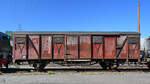Dieser gedeckte Güterwagen (Gmms 61) war Ende April 2025 im Eisenbahnmuseum Bochum zu sehen.