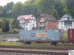 Containertragwagen #442 6 856-1 beladen mit einen Container der Firma  P&O Nedlloyd , abgestellt am 12.