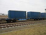 Containerwagen Bauart Sgmnss,Eigentümer:EGP,am 14.März 2025,in Bergen/Rügen.