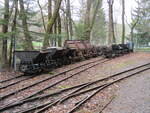 Unzählige Kipplorenwagen standen,am 25.April 2022,im Schaubergwerk  Volle Rose  in Ilmenau.