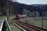 Und nochmal der E 3444 mit 212 160 im April 1978 auf der KBS 363 bei Birkelbach.
