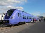 Der Triebzug Coradia Nordic  610 047 der schwedischen Bahngesellschaft Skanetrafiken auf der InnoTrans 2012 am 23.09.2012.
Aussteller ist die ALSTOM Transport SA.