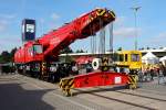 Der Aussteller Kirow präsentiert auf der InnoTrans am 28.09.2014 in Berlin den 130 t Eisenbahndrehkran.
Baujahr: 2014
NVR: D_DB 99 809471 001-4
Eigengewicht: 110 t
Hg: 100 km/h
