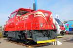 Der Aussteller CZ LOKO präsentiert sich auf der InnoTrans am 28.09.2014 in Berlin mit der 2-achsigen Diesellokomotive TME 3.