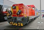 Eine Hybrid-Rangierlokomotive, hergestellt von China Railway Rolling Stock Corporation (CRRC) Ltd., der S-Bahn Hamburg steht auf dem Gleis- und Freigelände der Messe Berlin anlässlich des