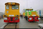 Rangierlokomotive LC 750 DC (mit Doppelkabine) und Rangierlokomotive LC 750 DB (mit mit Einzelkabine und zwei getrennten Konsolen), hergestellt von SVI S.p.A., stehen auf dem Gleis- und