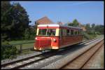 Am 20.8.2015 war auf Borkum wieder das  Schweineschnäuzchen  der Borkumer Kleinbahn unterwegs. Wie zumeist war auch diese Fahrt wieder ausverkauft und somit der TW voll besetzt.