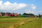 Am 25.07.2015 fährt die Inselbahn Langeoog aus dem Ortsbahnhof aus.