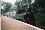 1999 drehte noch die Lok Bielefeld in der Wuhlheide ihre Runden.
Jetzt ist sie wieder auf der Dampflkeinbahn Mhlensroth unterwegs.
Das bild zeigt die Lok im Oktober im Bahnhof Eigestell.