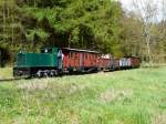 FGF - Diesellok Nr.45 ( GMEINDNER HF 130 ) mit Personenzug unterwegs im Areal der Feld und Grubenbahn Fortuna in Oberbiel-Sloms am 01.05.2008