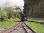 Fahrtag beim Feld- und Grubenbahnmuseum Fortuna am 01.05.2006: Lok 4  MARTHA  solo auf der Rckfahrt aus dem unteren Bahnhof.