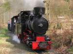 Fahrtag beim Feld- und Grubenbahnmuseum Fortuna am 01.05.2006: Lok 4  MARTHA  mit Museumszug im Lichtungsbereich des Waldstcks (1).