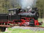 Fahrtag beim Feld- und Grubenbahnmuseum Fortuna am 01.05.2006: Lok 4  MARTHA  berquert den Wasserdurchlass kurz vor der Einfahrt in das Waldstck.