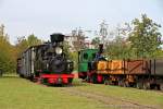 Herbstfahrtag beim Frankfurter Feldbahnmuseum am 28.09.2014, hier mit der Brigadelok und der Henschel Fabian mit dem Holzloren-Fotozug.