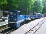 Personenzug der Parkeisenbahn Gera mit einer Diesellok des Typs BN60H im Bahnhof Wolfsgehege