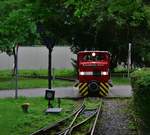 Eine der weniger bekannten aber ebenso schönen Parkbahnen ist die Bernburger Parkeisenbahn. Seit dem 1.6.1969 fährt hier der Zug täglich von 10 bis 18 Uhr die 1,8 Kilometer lange Strecke. Der Fuhrpar ist recht übersichtlich mit 1 SCHÖMA-Kleinlokomotive CHL 40G, Baujahr 1997 mit 52 kW / 71 PS 1 Grubenlokomotive, Baujahr 1958, original Typ Skoda, 1991/92 auf Antriebsmotor Typ Mercedes umgebaut 5 Überdachte Personenwagons auf 4 Achsen in 2 Drehgestellen für je 20 Personen.
Hier rangiert die CHL 40G Schöma gerade in Rosenhag um die Wagen herum ehe es wieder ins Paradies geht ;D

Bernburg 03.08.2017
