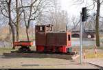 Blick auf die Werkslok 2 der ehemaligen VEB Ziegelwerke Halle-Bruckdorf, die im Bahnhof Peißnitzbrücke der Parkeisenbahn  Peißnitzexpress  Halle (Saale) steht. [1.4.2018 | 13:52 Uhr]