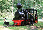 03. August 2003, Muskauer Waldeisenbahn, Lok 99 3312 in Bad Muskau. Die als  Diana  (Göttin der Jagd) benannte ehemalige Feldbahnlok wurde 1912 von Borsig hergestellt und am 21.10.1912 an die Gräflich von Arnimsche Kleinbahn ausgeliefert. Nach zwischenzeitlicher Abstellung und Verwendung als Denkmallok konnte sie der Verein Waldeisenbahn Muskau 1994 erwerben und bis 1998 im Dampflokwerk Meiningen betriebsfähig aufarbeiten lassen.