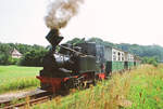 03. August 2003	bei Weißwasser, ein Zug der Muskauer Waldeisenbahn mit Lok 99 3312 befindet sich auf der Rückfahrt von Bad Muskau.