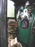 Waldeisenbahn Muskau,Fhrerstand der holzgefeuerten Krauss Lok 7790 aus dem Jahr 1924.