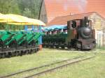 Hier der gane Stolz des Ziegeleiparks eine Dampflok,sie ist am 9.5.2009 mit einem Lorenzug zur Tongrube unterwegs.