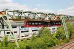 Wuppertaler Schwebebahn Gtw 18  Bayer 04 Leverkusen  am 02.07.2014 in Wuppertal Barmen.