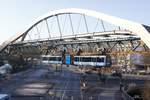 Die neue Schwebebahn GN03  Barmenia  an der Ohligsmühle in Wuppertal, am 22.01.2017.