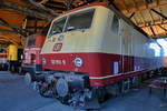Die 1979 gebaut Elektrolokomotive 120 003-9 war Anfang Juni 2019 im Europahaus des Bahnparkes in Augsburg zu sehen.