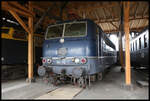 Bahnpark Augsburg am 16.03.2025: Unter anderen zahlreichen Loks stand auch die DB 184112-1 des Technikmuseums Berlin im Rundschuppen.