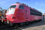 Die 1970 bei Krauss-Maffei gebaute Elektrolokomotive 103 101-2 ist hier Mitte September 2019 im Eisenbahnmuseum Darmstadt-Kranichstein zu sehen.