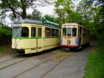 Bogestra Wagen und TW107 in der BErgstation des Bergischen Straenbahnmuseum Wuppertal (13.06.2011).