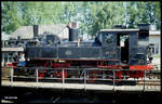 98727 unter Dampf am 7.7.1991 auf der Drehscheibe im Museum Darmstadt Kranichstein.