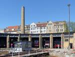 Der Lokschuppen und ein Teil der Drehscheibe vom heutigen DB Museum Halle (S), am 22.04.2019.