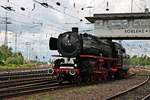 Nachschuss auf 01 150, welche am 18.06.2016 während dem Sommerfest des DB Museum in den Rangierbahnhof Koblenz Lützel für die Fahrzeugparade rangierte.