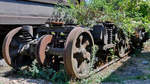 Von der Natur eingedeckte Fahrgestelle im August 2018 im Eisenbahnmuseum Koblenz.