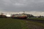 103 113, 111 001, 115 114 und E40 128 auf dem Weg von Koblenz-Lützel nach Seelze bei Werve (06.03.2023)