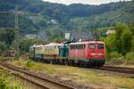 DB 115 114 mit DB 212 372, E03 001 DB, DB 111 001 & E40 128 DB von Koblenz nach Altenbeken in Wuppertal, Juni 2023.