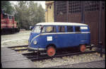 Ein für den Schienen Verkehr umgebauter VW Bulli T 1 am 11.10.1997 im Technik Museum in Berlin.