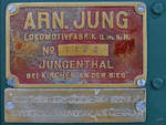 Herstellerschild in der Feldbahndiesellokomotive V2.