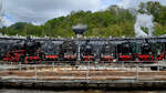  Dampflokparade  vor dem Ringlokschuppen des Eisenbahnmuseums in Bochum, so gesehen Mitte April 2026.