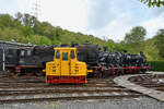 Eine von ASF 61  Emma  angef�hrte Aufstellung verschiedener Dampflokomotiven des Eisenbahnmuseums in Bochum, so gesehen Mitte April 2026 w�hrend der Museumstage.