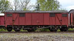 Der G�terwagen mit �ffnungsf�higem Dach vom Typ Tcef 845 (21 80 579 5 083-2) ist Teil der Ausstellung im Eisenbahnmuseum Bochum.