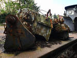 Im Bild Antriebsteile, vermutlich von alten Diesellokomotiven. (Eisenbahnmuseum Bochum, April 2026)